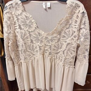 Cato Sheer Cream Lace V-Neck Tunic Free ship w/ full price payment